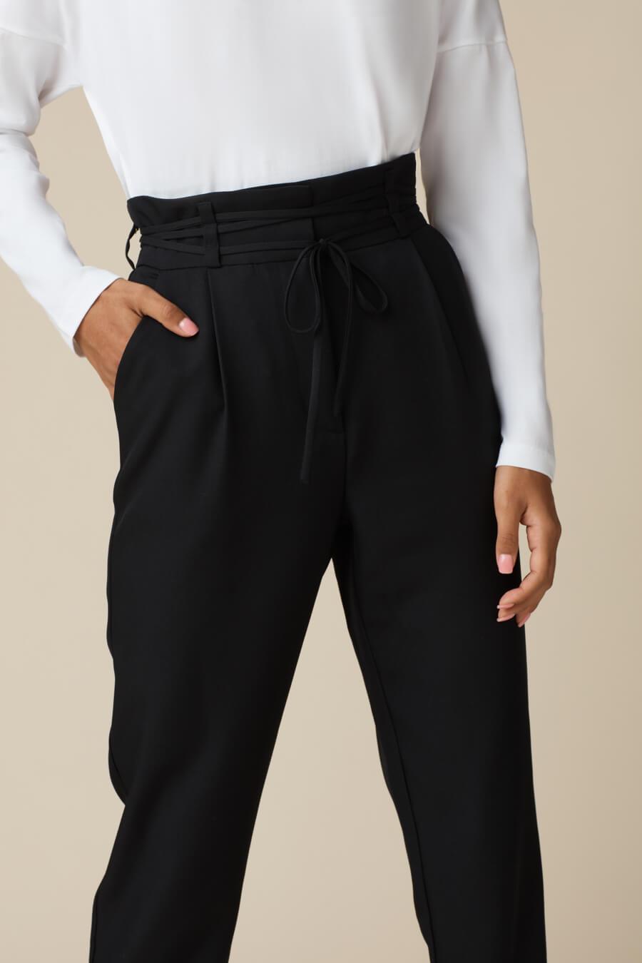Black unisex trousers with tie-belt | Haruco-vert